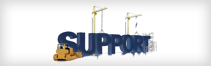 Construction equipment building the word: support